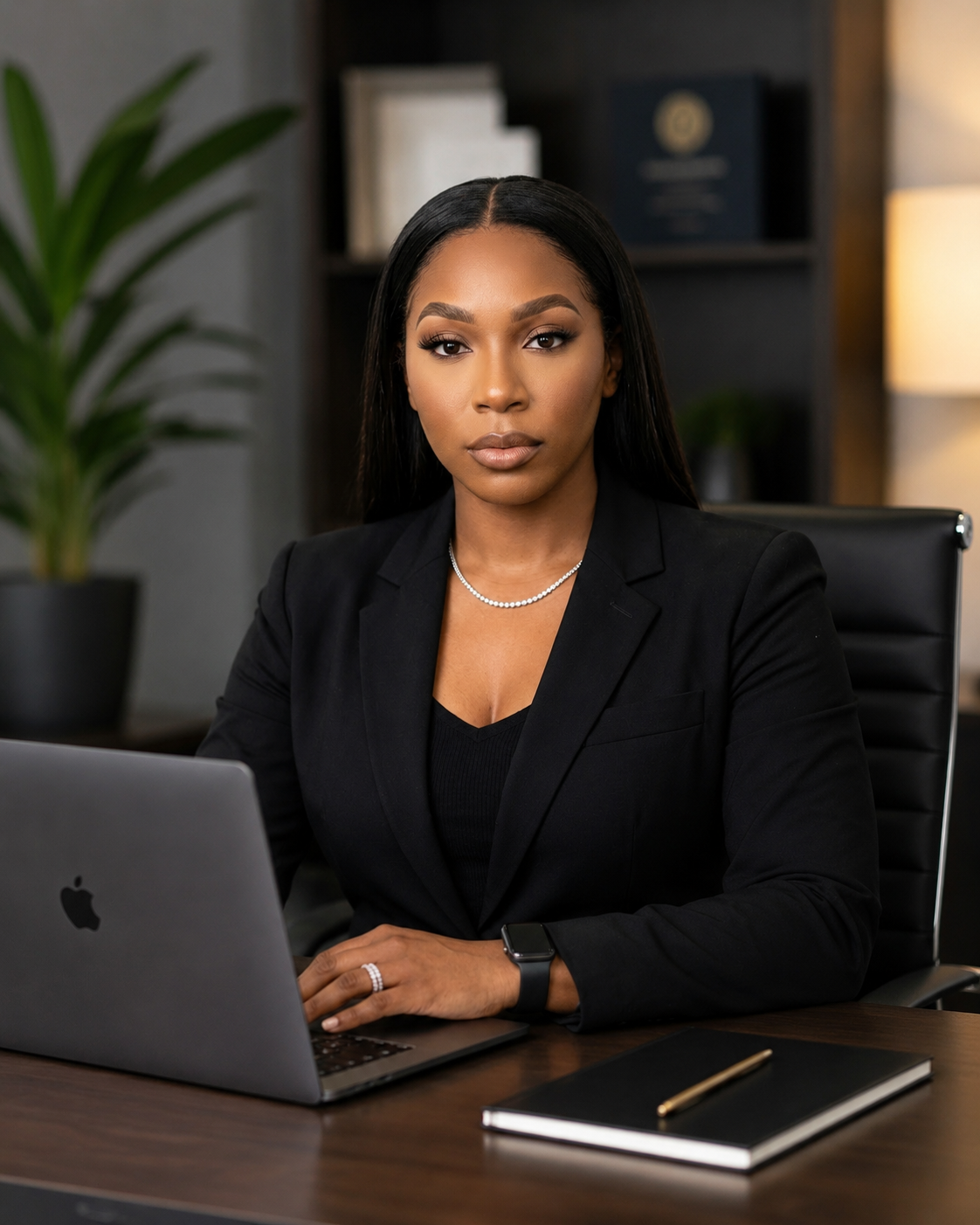 Professional portrait of Natasha Chance at a computer